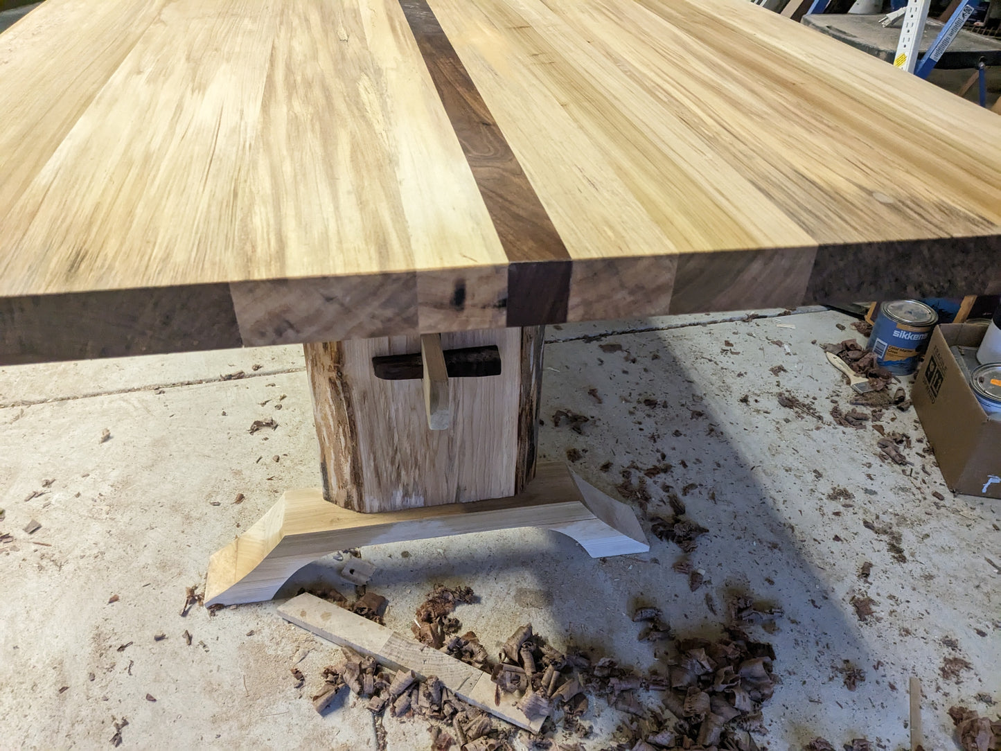 Rainbow Poplar Trestle Table with Live Edge Legs