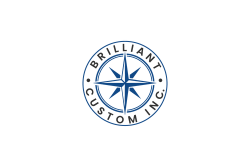 Brilliant Custom Inc. Logo. Logo is a compass with the company name around the center 