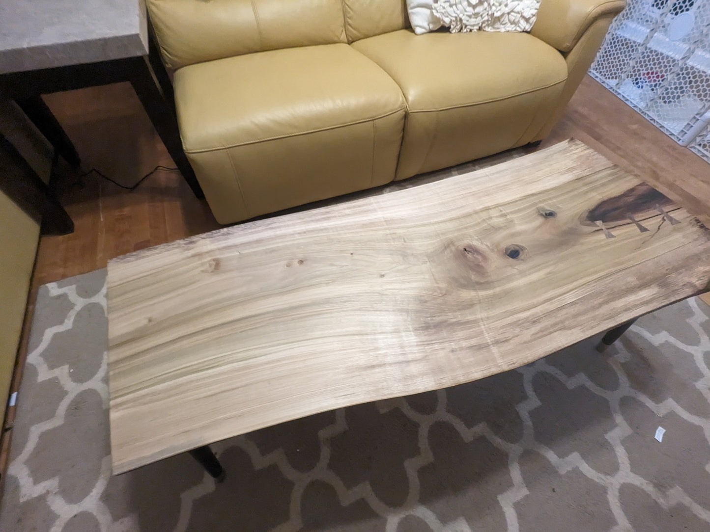 Live Edge Rainbow Poplar Coffee Table with Black Walnut Bow Ties